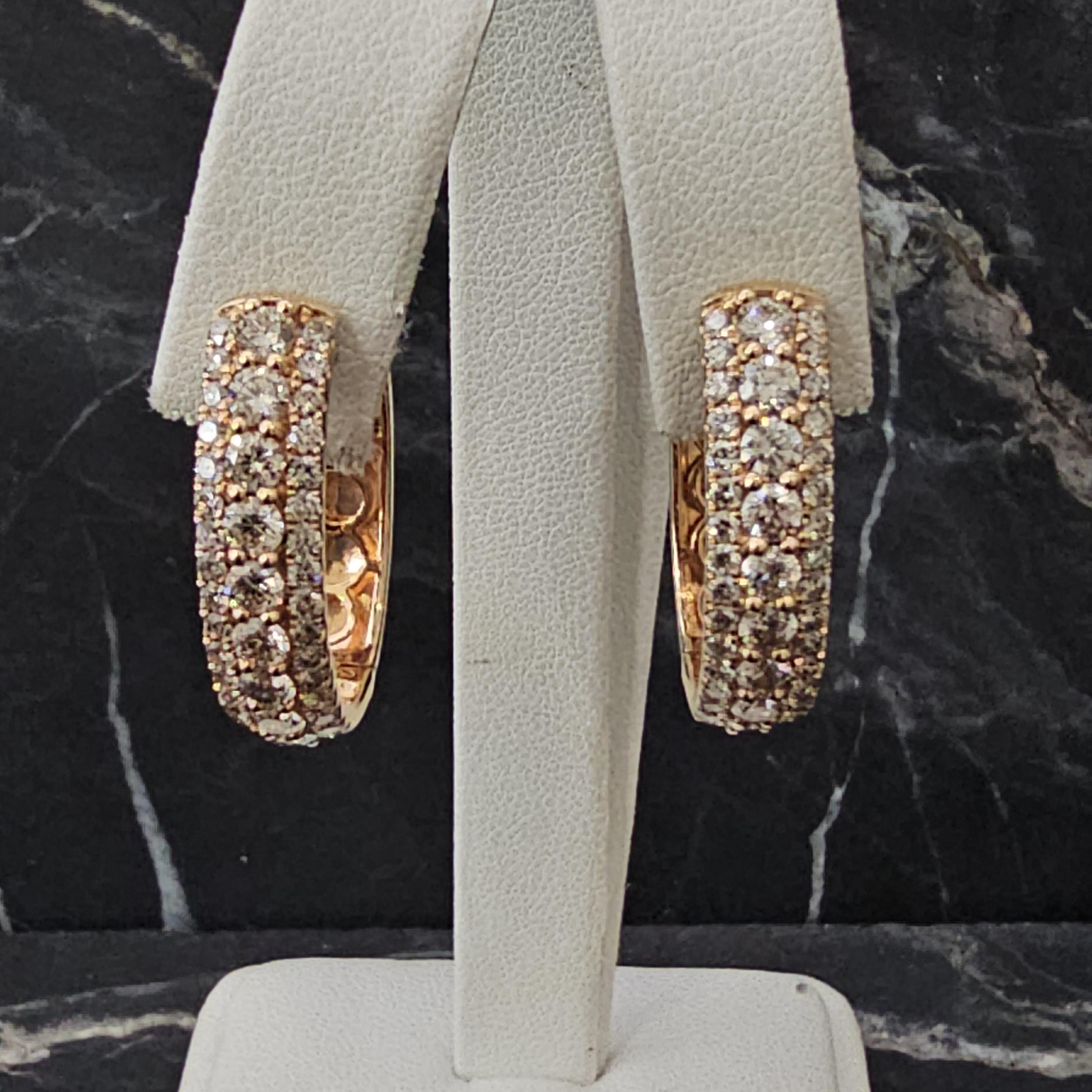 Orecchini a cerchio con diamanti Levian in oro rosa 18 carati Creme Brulee in vendita 3