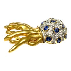 LeVian 18K Sapphire Diamond Jelly Fish Brooch