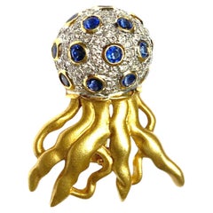 LeVian 18K Sapphire Diamond Jelly Fish Brooch LeVian 18K Sapphire Diamond Jelly Fish Brooch