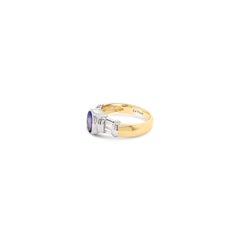 LeVian 18K Two Tone Gold Blue Purple Oval Tanzanite Baguette Diamond Classy Ring
