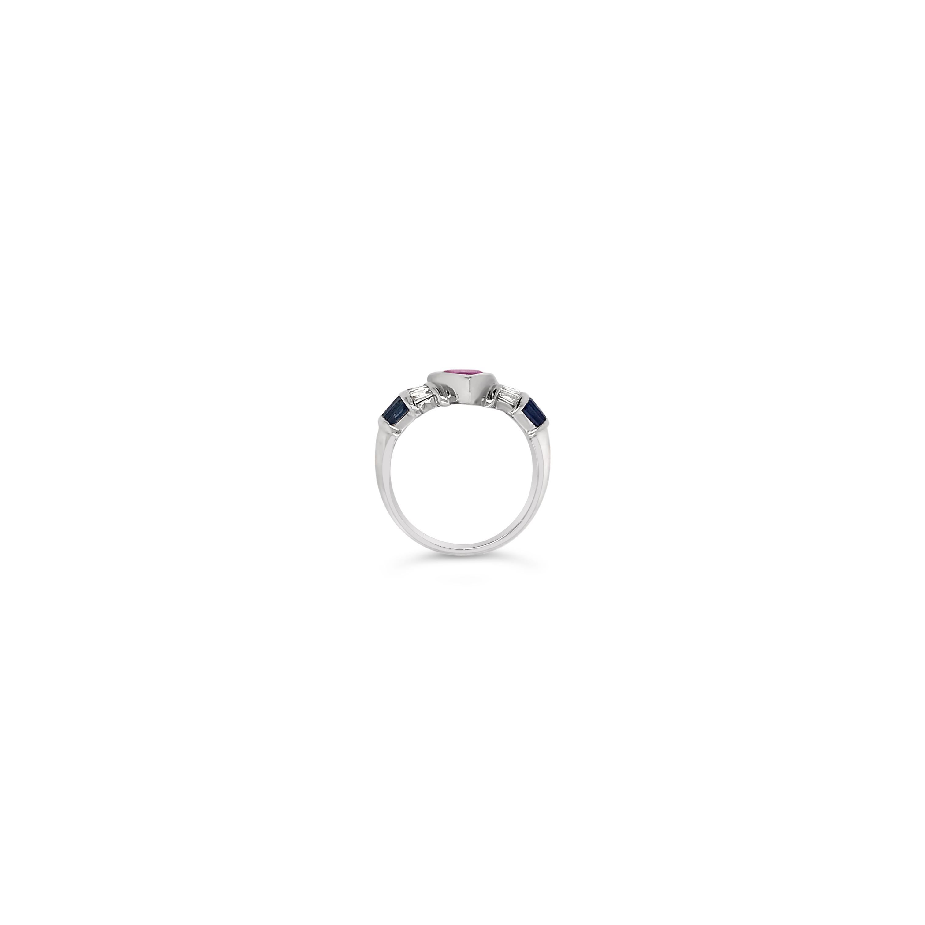 LeVian 18K Weißgold Blau & Rosa Saphir Baguette Diamant Lünette Cocktail Ring