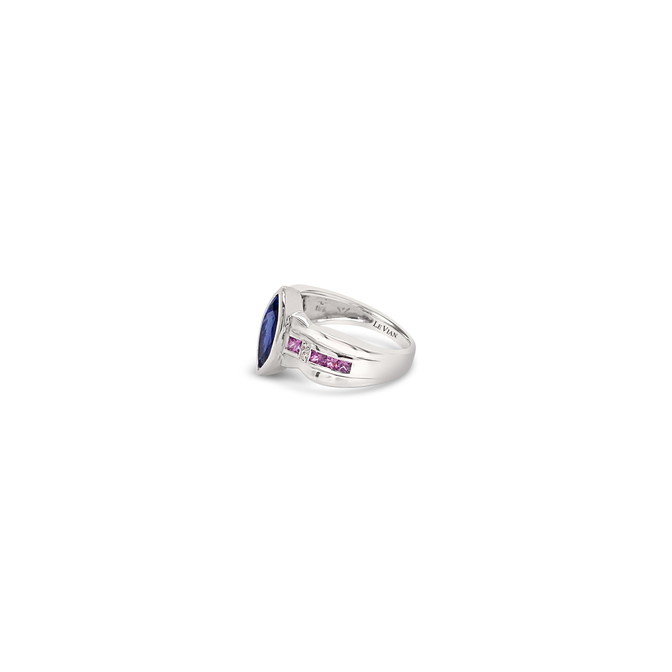 LeVian 18K White Gold Blue Tanzanite Pink Sapphire Diamond Accent Cocktail Ring In New Condition For Sale In Great Neck, NY