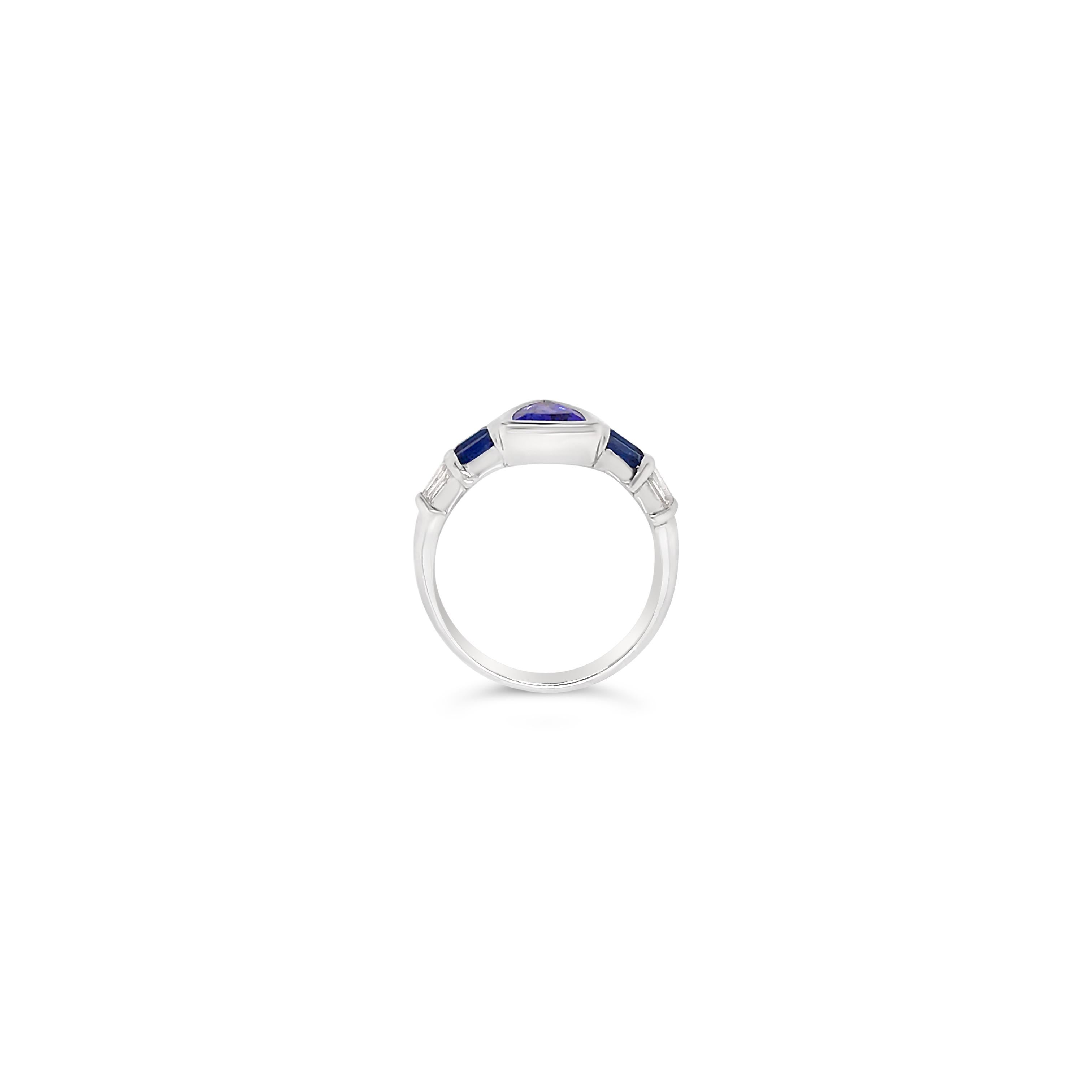 Women's LeVian 18K White Gold Blue Tanzanite Sapphire Baguette Diamond Cocktail Ring For Sale