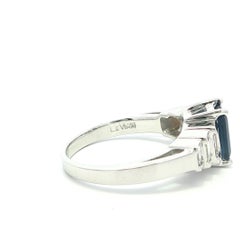 LeVian 18k White Gold Emerald Cut Sapphire & Baguette Diamond Step Pyramid Ring