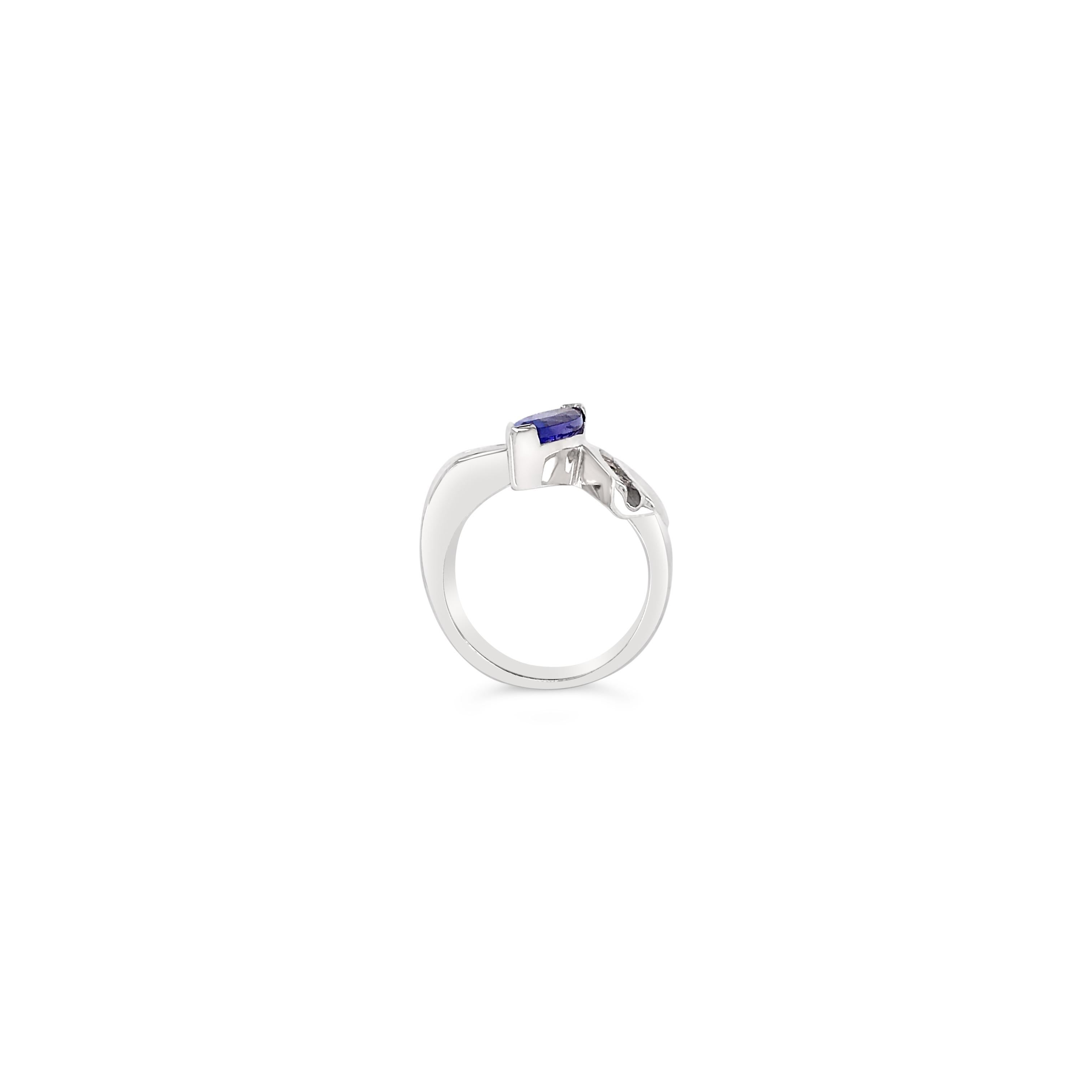 Women's LeVian 18K White Gold Marquise Tanzanite Round Diamond Classic Cocktail Ring For Sale