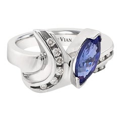 LeVian Bague cocktail classique en or blanc 18 carats avec tanzanite marquise et diamants ronds