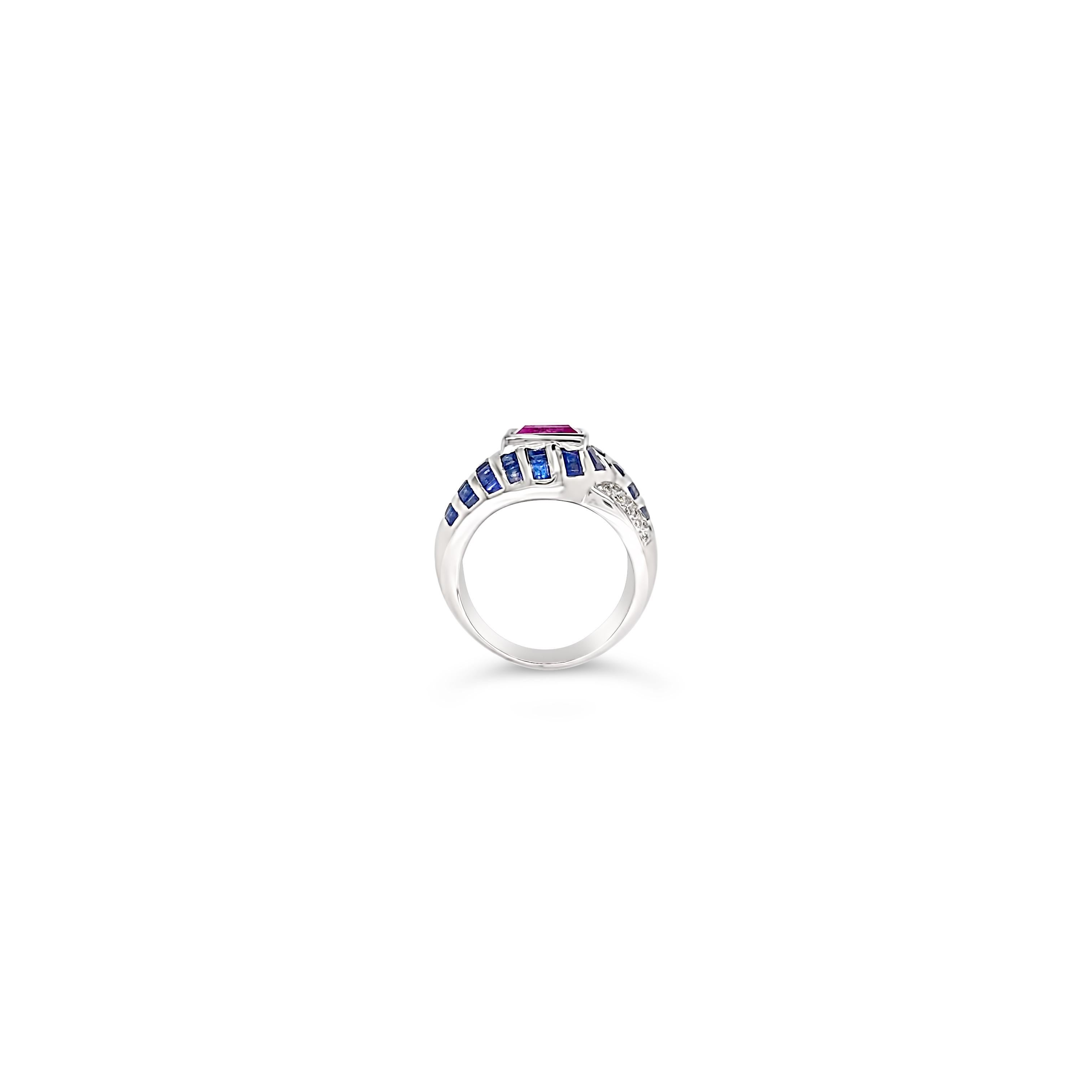 Women's LeVian 18K White Gold Pink Blue Sapphire Round Diamond Bezel Classic Ring For Sale