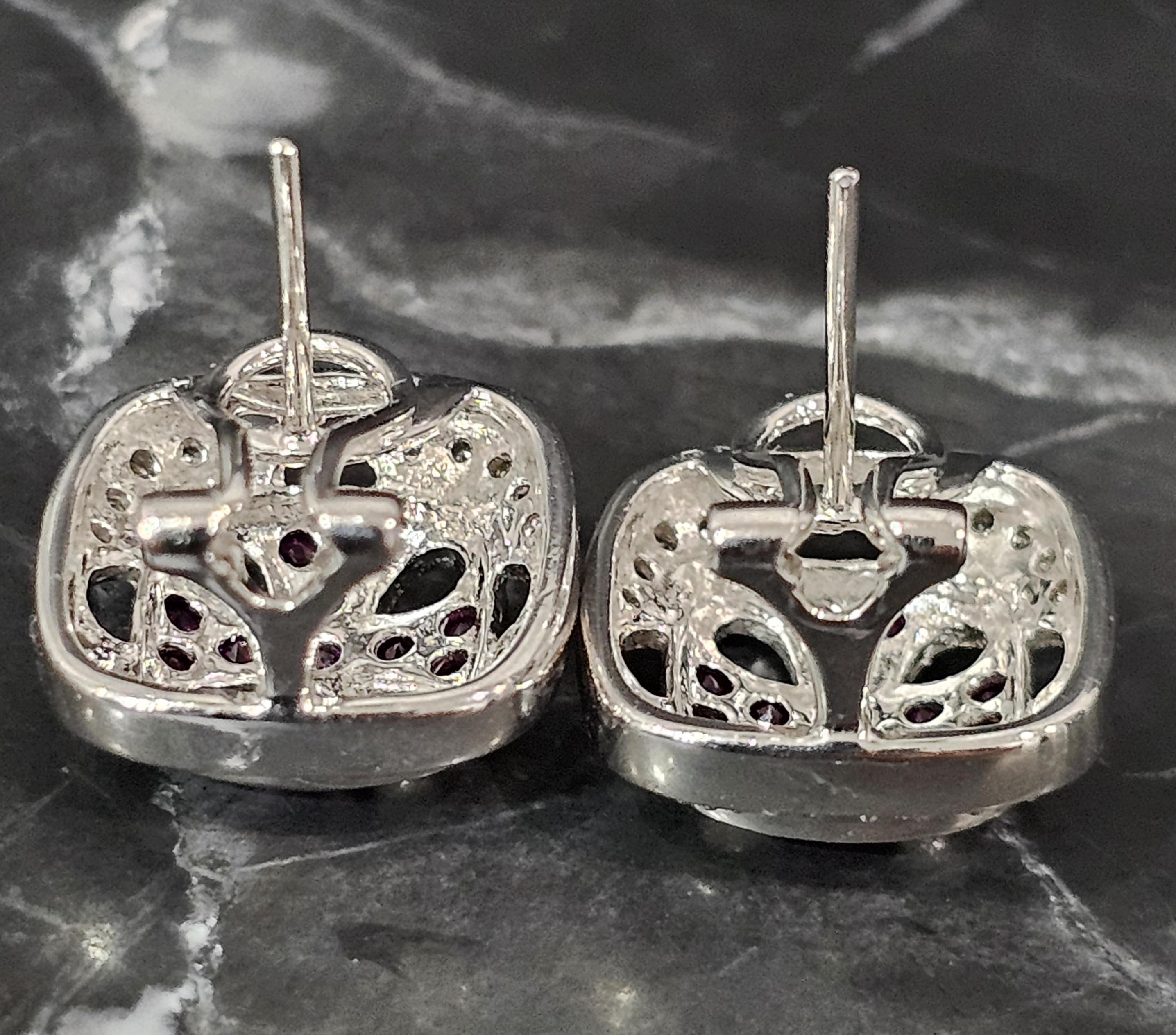 Levian 18k White Gold Pink Sapphire Diamond Cross Shield Earrings For Sale 1