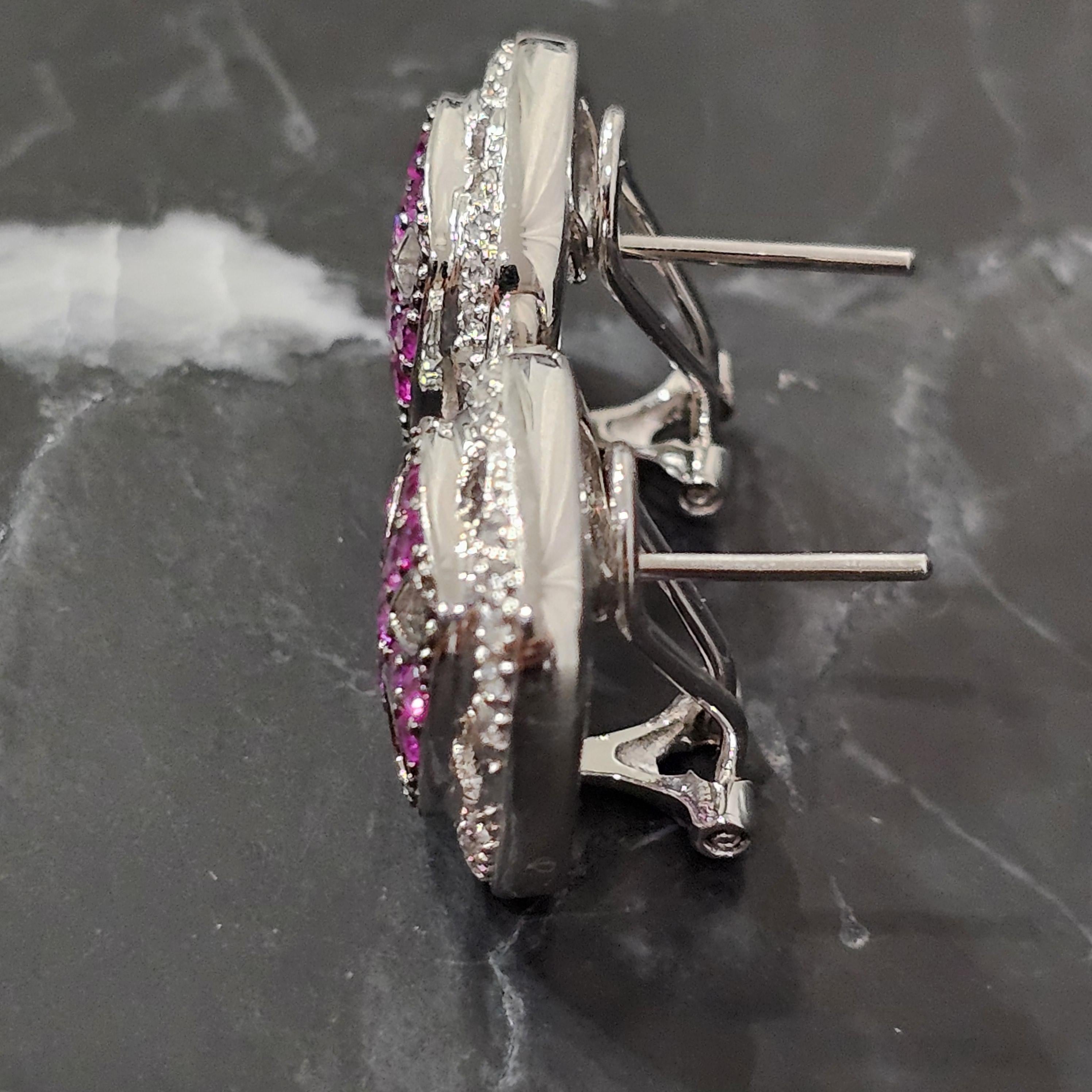 Levian 18k White Gold Pink Sapphire Diamond Cross Shield Earrings For Sale 2