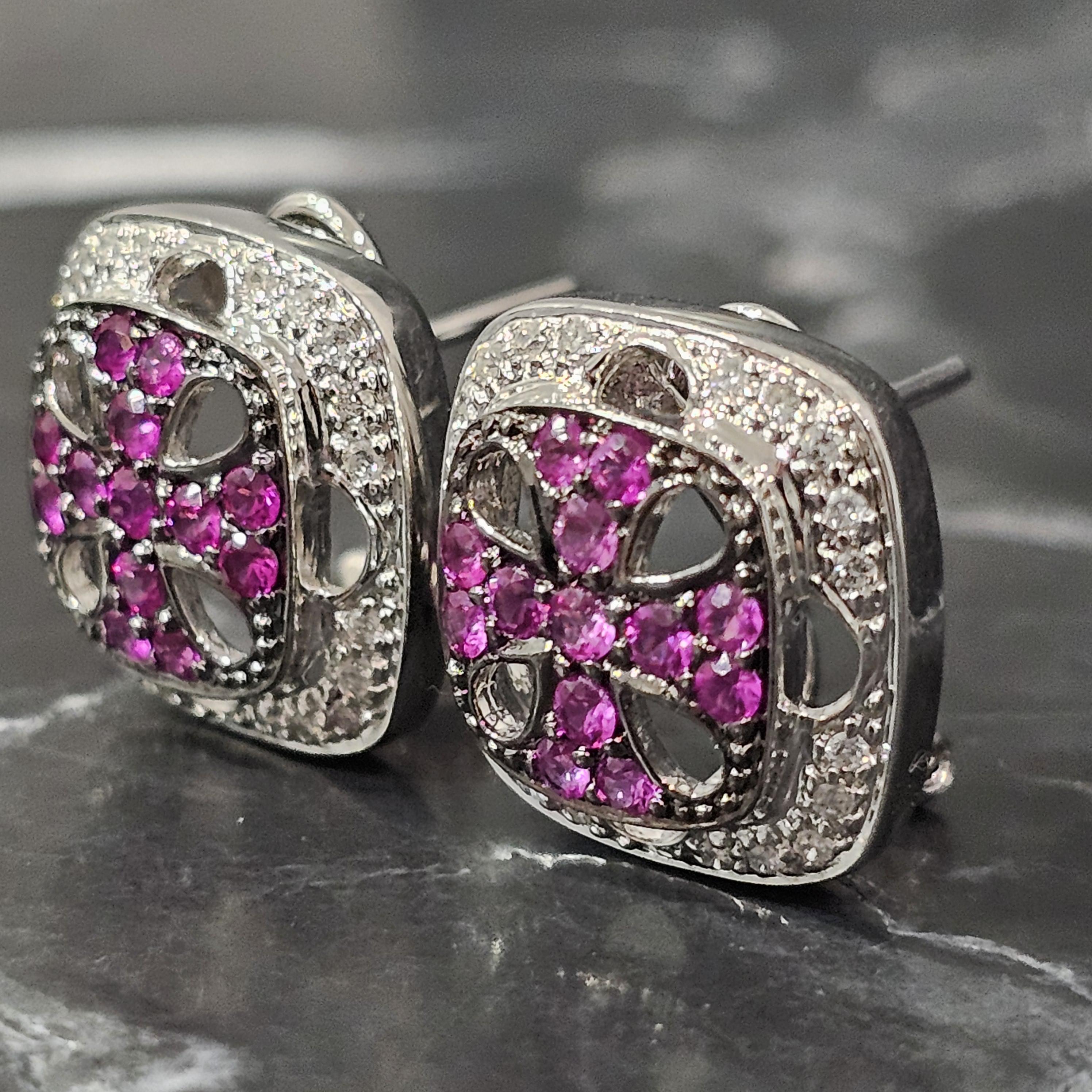 Levian 18k White Gold Pink Sapphire Diamond Cross Shield Earrings For Sale 3