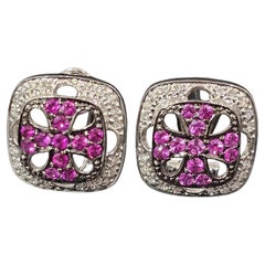 Pendientes Escudo Cruzado Zafiro Rosa Diamante Oro Blanco 18k Levian