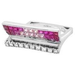 LeVian 18K White Gold Pink Sapphire Red Ruby Round Diamond Cluster Cocktail Ring