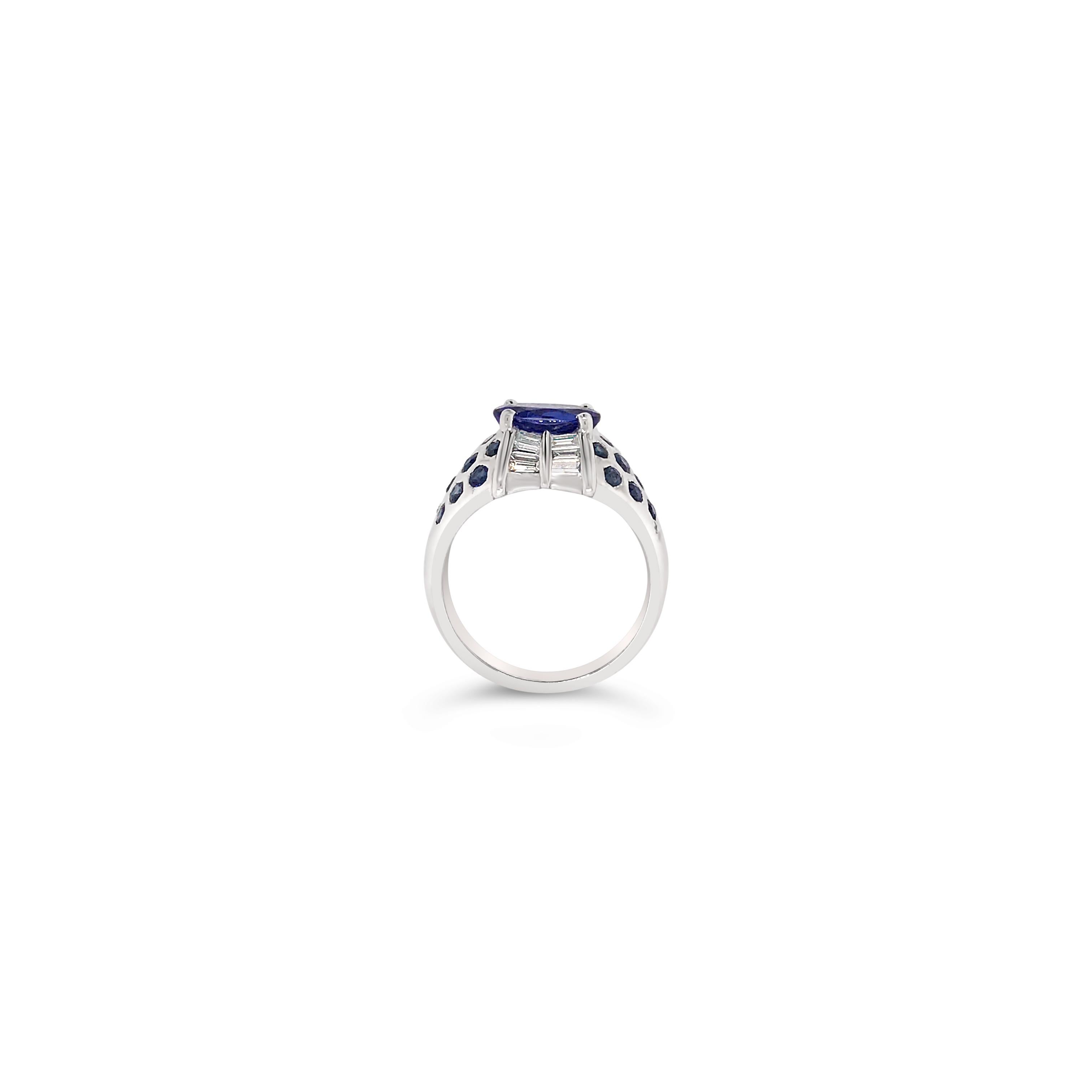 LeVian 18K White Gold Purple Blue Tanzanite Sapphire Round Diamond Cocktail Ring In New Condition For Sale In Great Neck, NY
