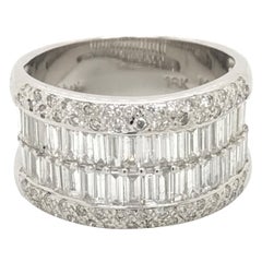 LeVian 18K White Gold Round Baguette Diamond Classic Pavé Cocktail Ring