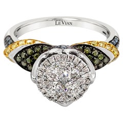 LeVian 18K White Gold Round Multi-Color Diamond Classic Authentic Cocktail Ring