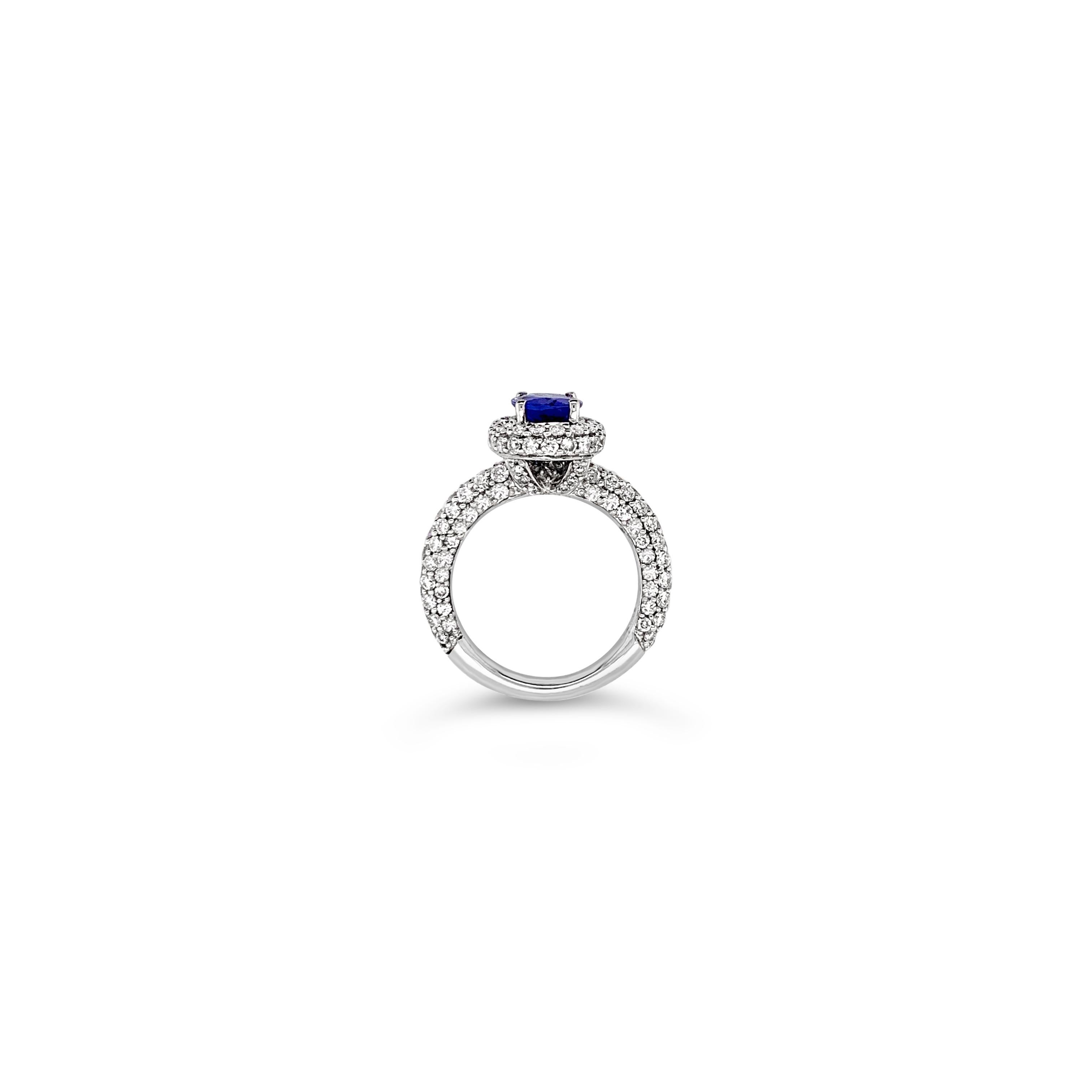 LeVian 18K White Gold Tanzanite Round Diamond Classic Pretty Halo Cocktail Ring In New Condition For Sale In Great Neck, NY