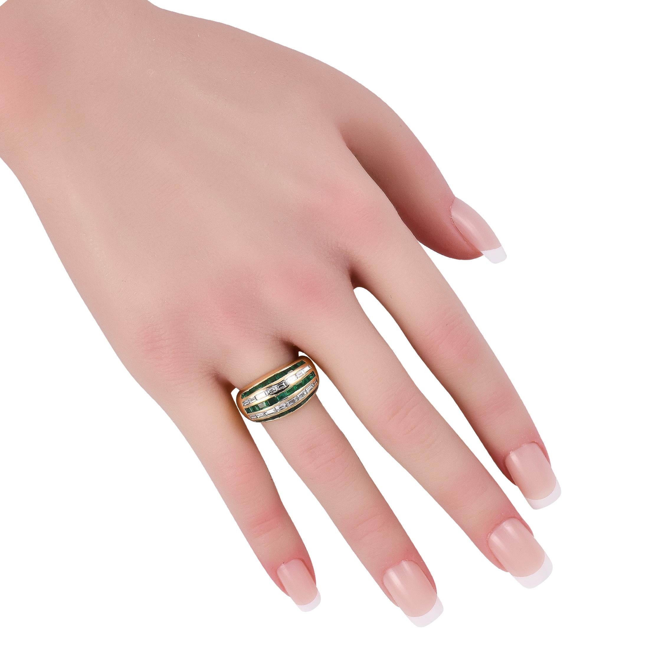 Baguette Cut LeVian 18K Yellow Gold 0.80ct Diamond and Emerald Ring LV05-093024 For Sale