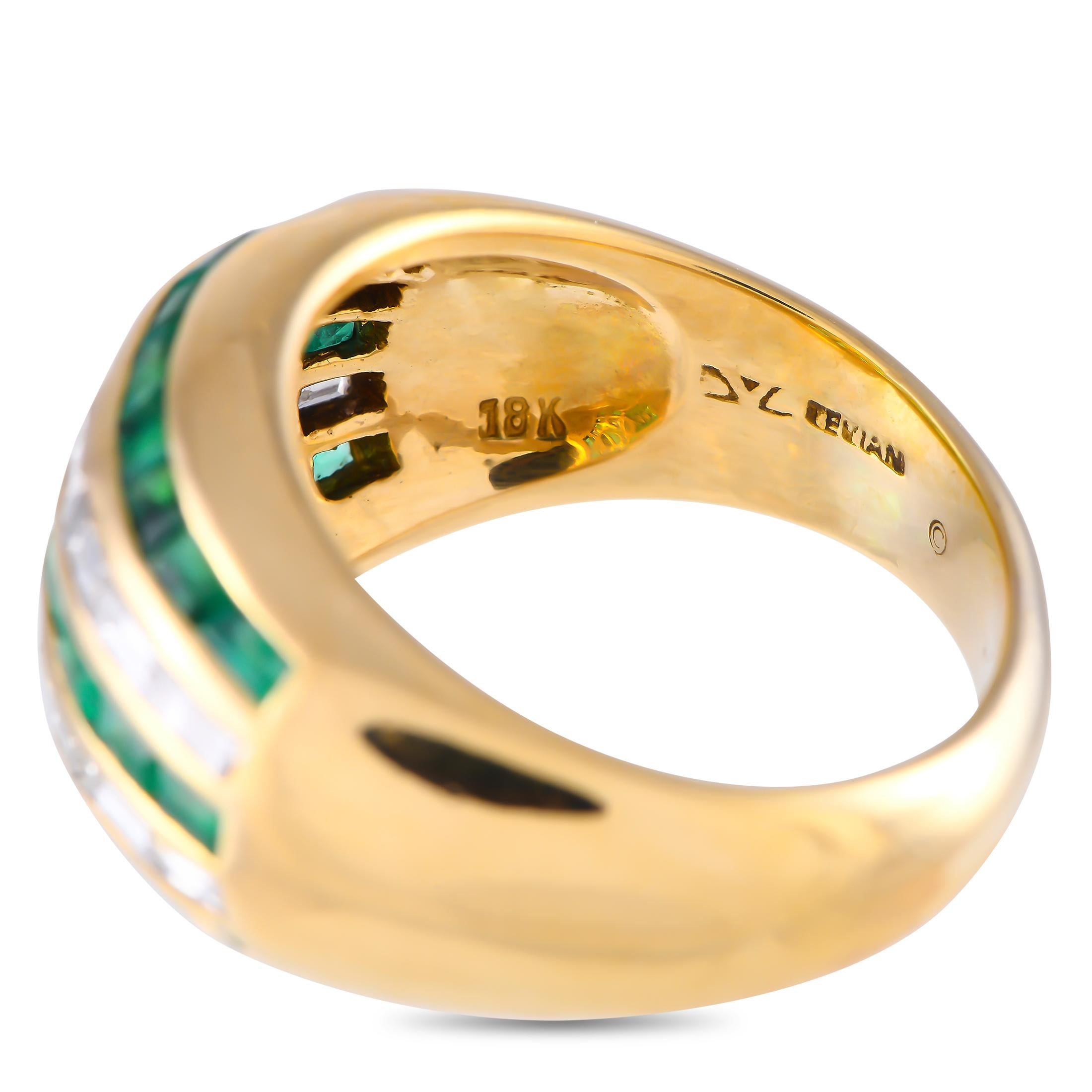 LeVian 18K Yellow Gold 0.80ct Diamond and Emerald Ring LV05-093024 In Excellent Condition For Sale In Southampton, PA
