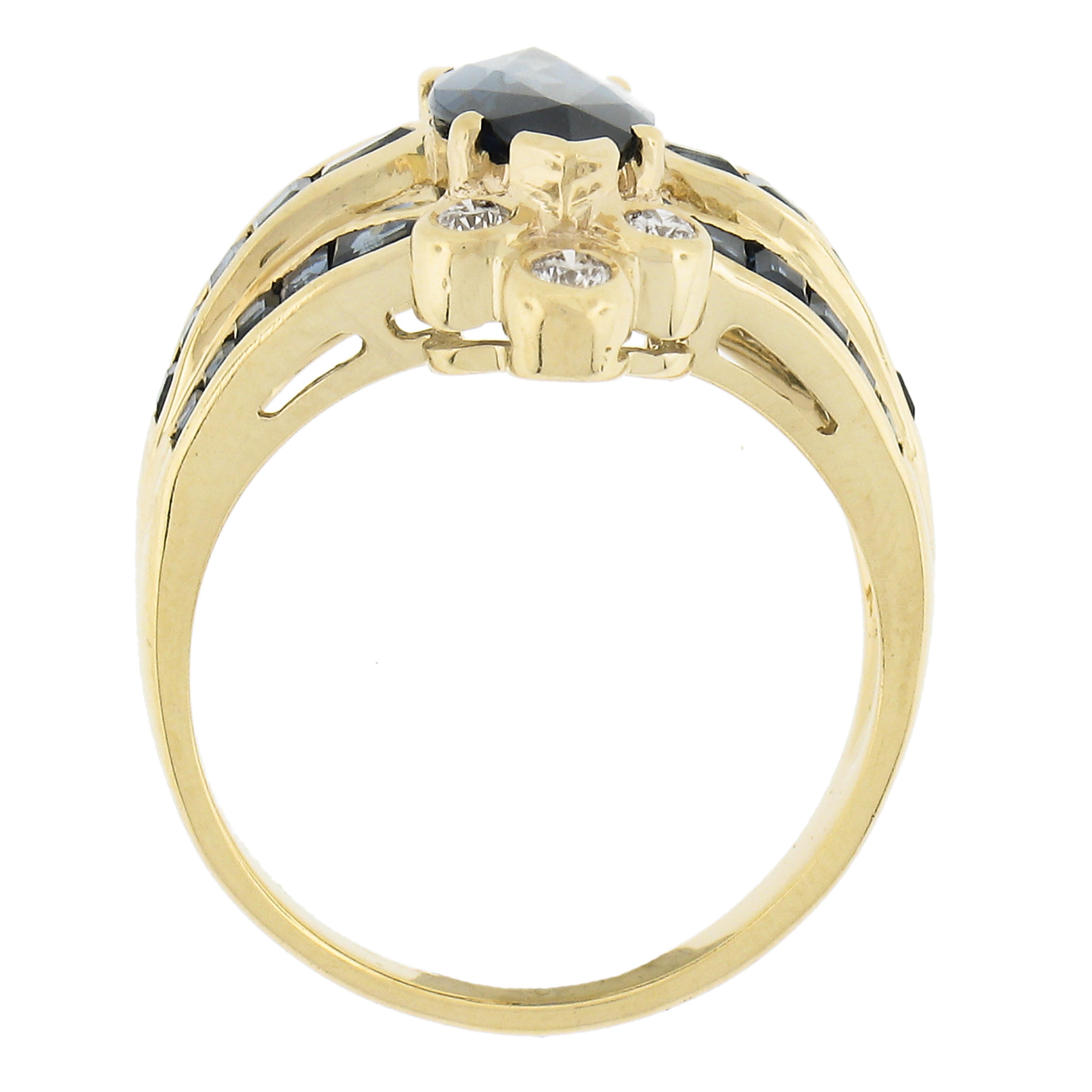 Levian 18k Yellow Gold 3.20ctw Gia Graded Marquise Cut Sapphire & Diamond Ring For Sale 4
