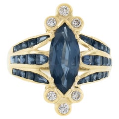 Bague Levian en or jaune 18k 3.20ctw Gia Graded Marquise Cut Sapphire & Diamond