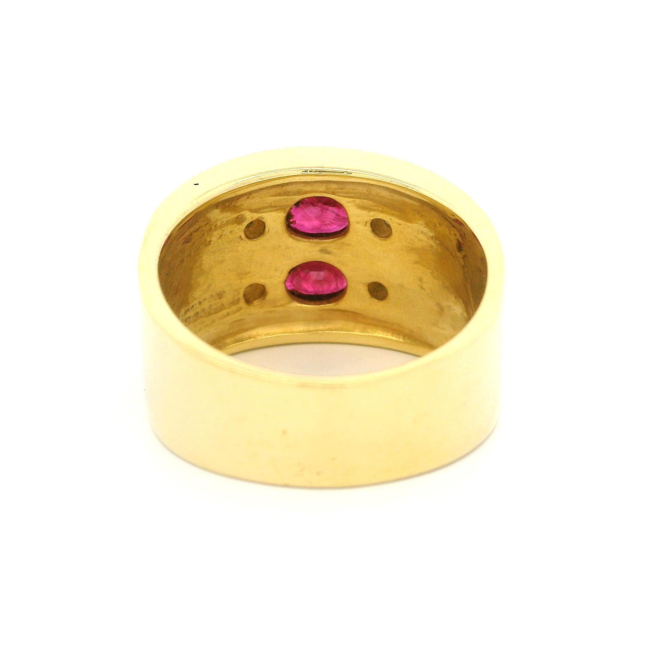 LeVian 18k Yellow Gold Bezel Ruby Diamond Dual Finish Wide Cigar Band Ring 1