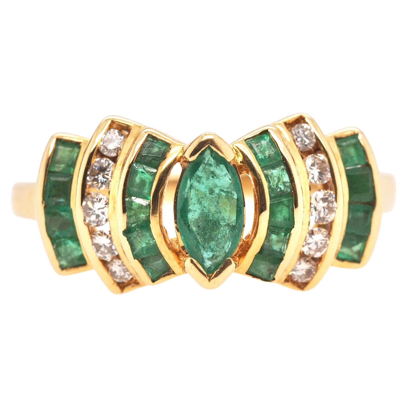 LEVIAN 18K Yellow Gold Emerald .25cttw Diamond Engagement Ring