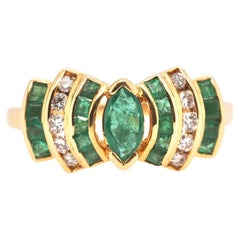 Vintage LEVIAN 18K Yellow Gold Emerald .25cttw Diamond Engagement Ring