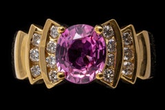 Levian 18k Yellow Gold Pink Sapphire and Channel Diamond Ring