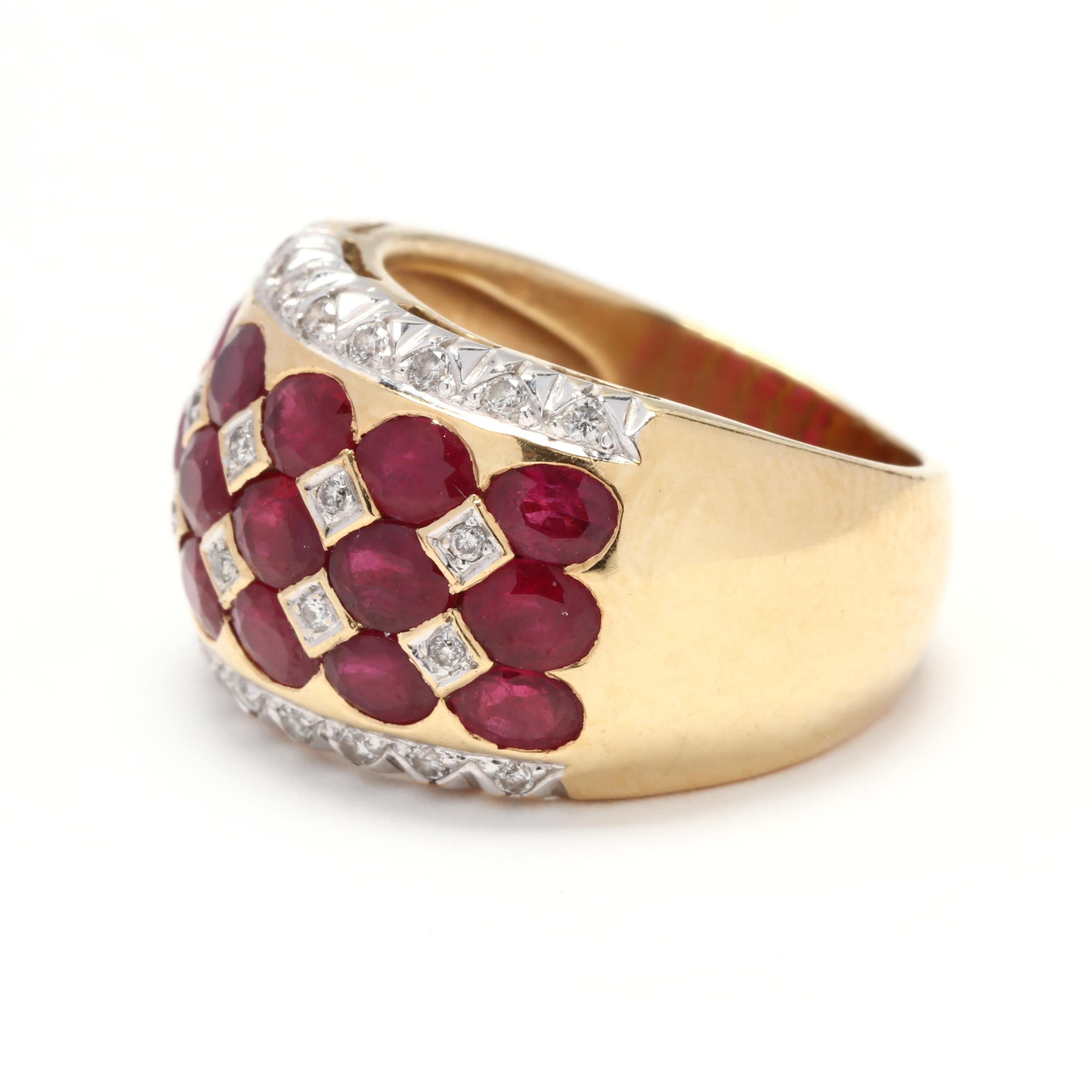 Oval Cut LeVian 18 Karat Yellow Gold, Ruby and Diamond Wide Band Ring