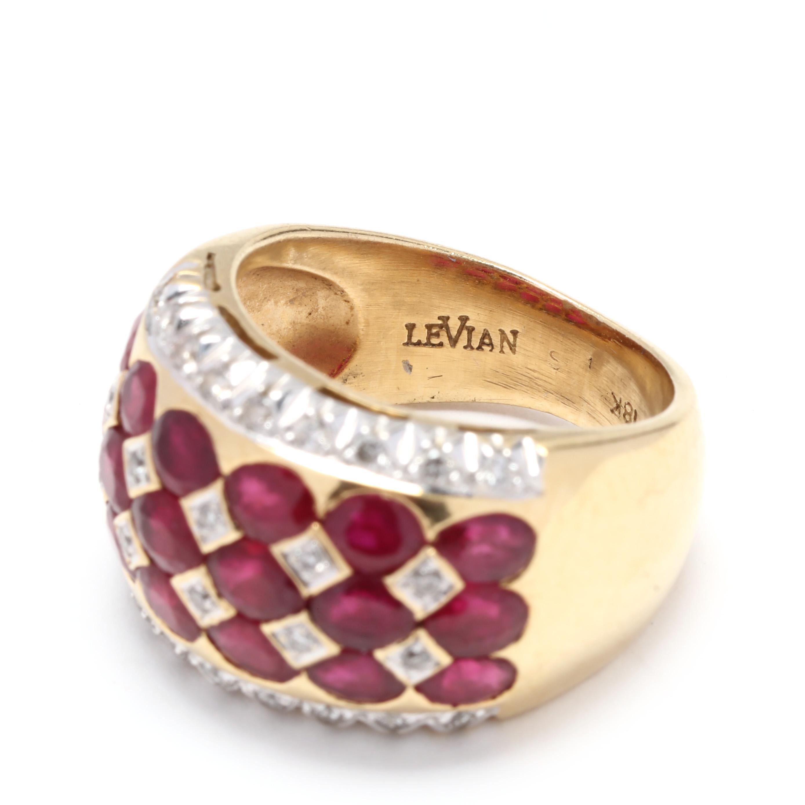 LeVian 18 Karat Yellow Gold, Ruby and Diamond Wide Band Ring In Good Condition In McLeansville, NC