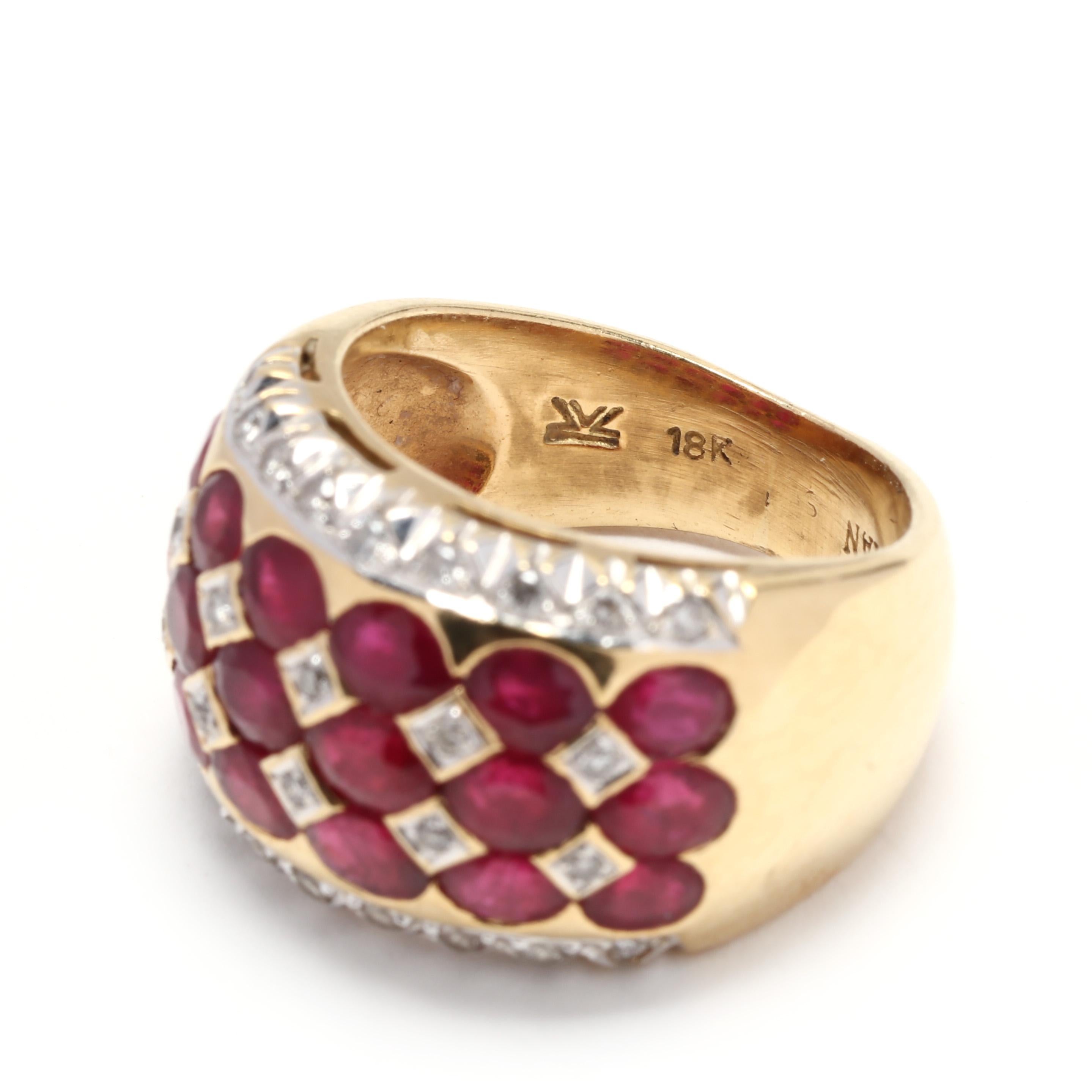 Women's or Men's LeVian 18 Karat Yellow Gold, Ruby and Diamond Wide Band Ring