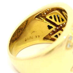 Levian 18k Yellow Gold Sapphire & Diamond Lattice Design Wide Cigar Band Ring