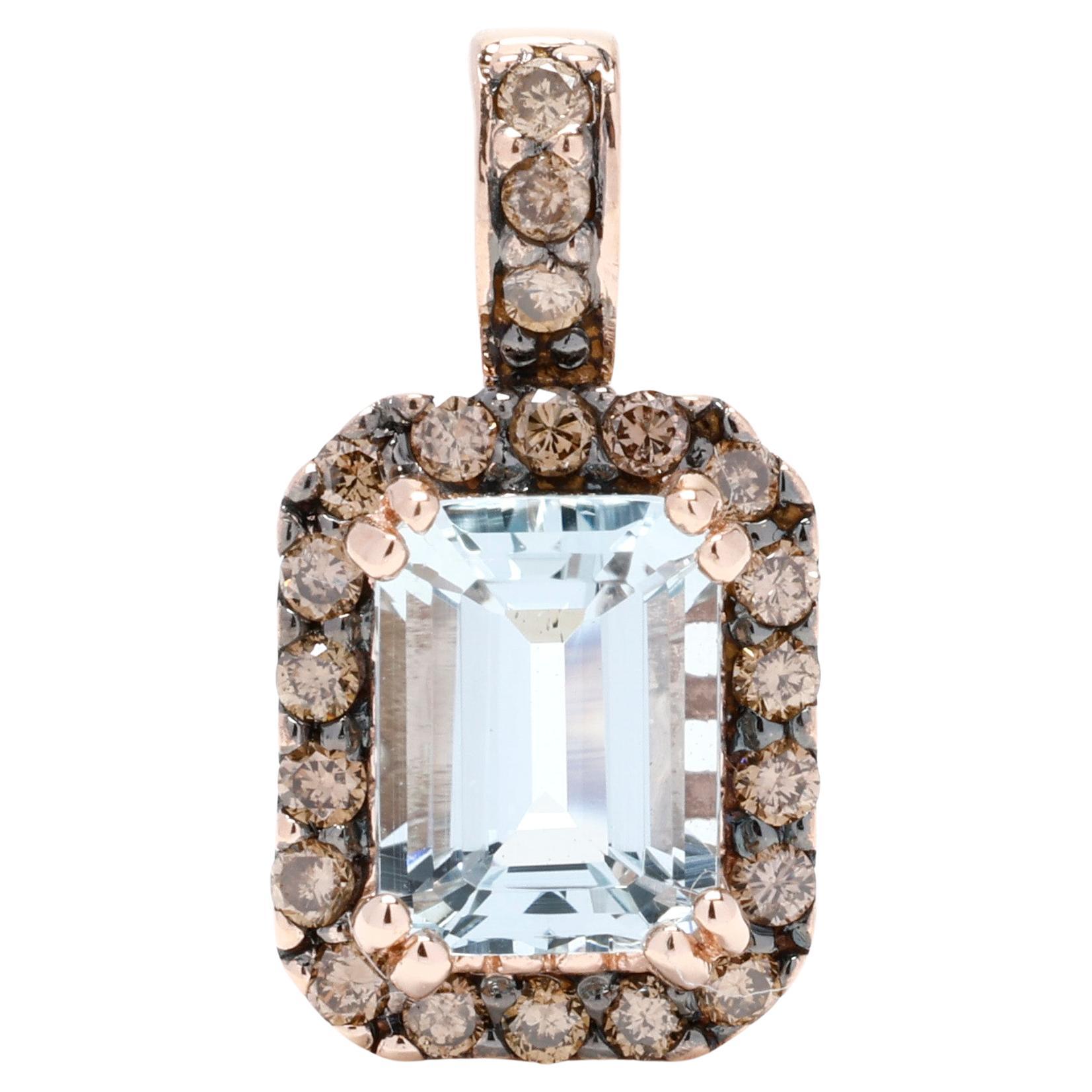 LeVian 1ctw Aquamarine and Diamond Pendant, 14k Rose Gold, Length .5 Inches