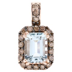 LeVian 1ctw Aquamarine and Diamond Pendant, 14k Rose Gold, Length .5 Inches