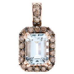 LeVian 1ctw Aquamarine and Diamond Pendant, 14k Rose Gold, Length .5 Inches