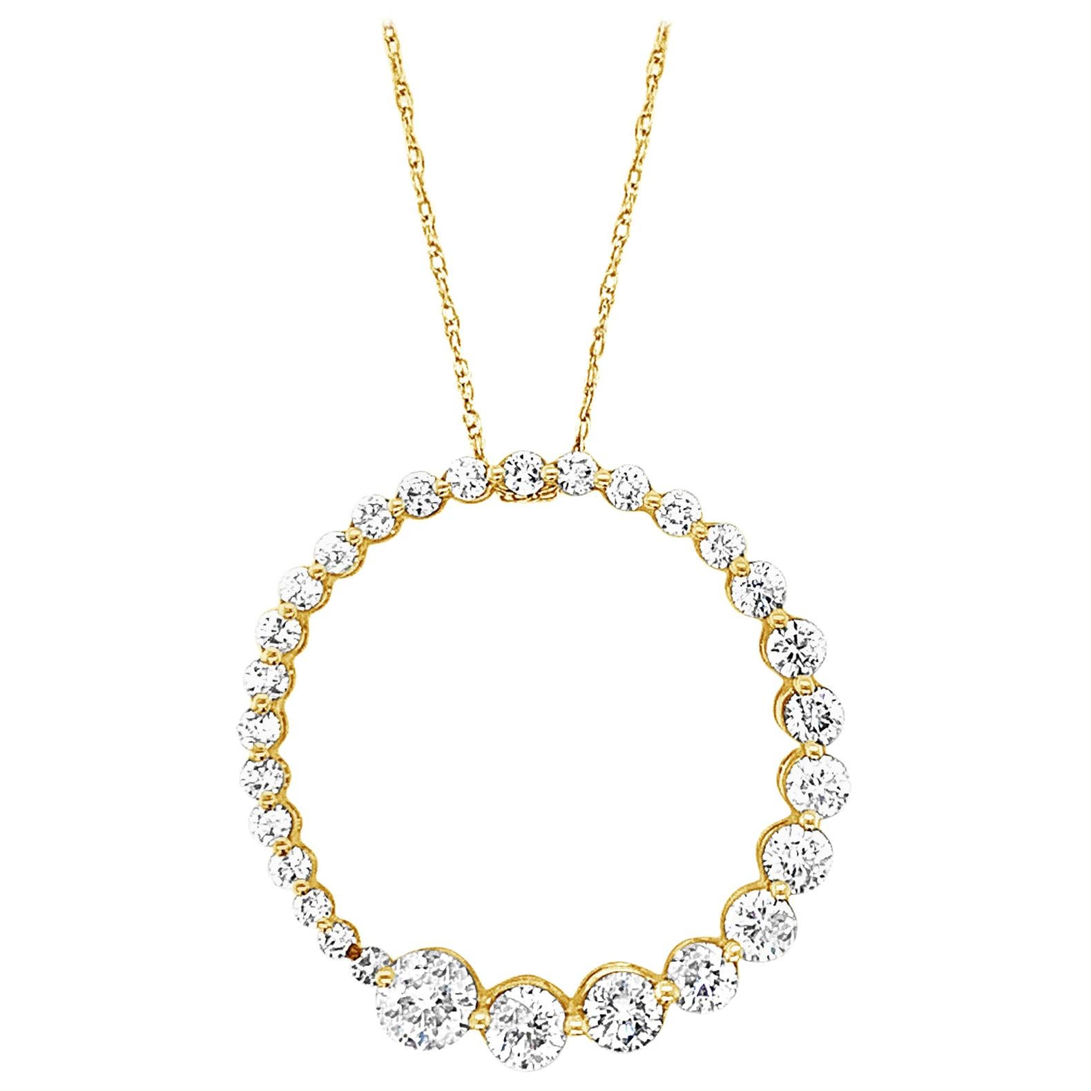 LeVian 14K Yellow Gold Diamond Spiral Open Circle Eternity 18" Pendant Necklace For Sale