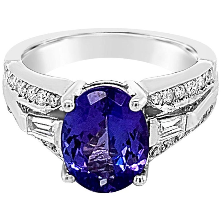 LeVian 2 Carat Tanzanite White Diamond Ring, 14 Karat White Gold For
