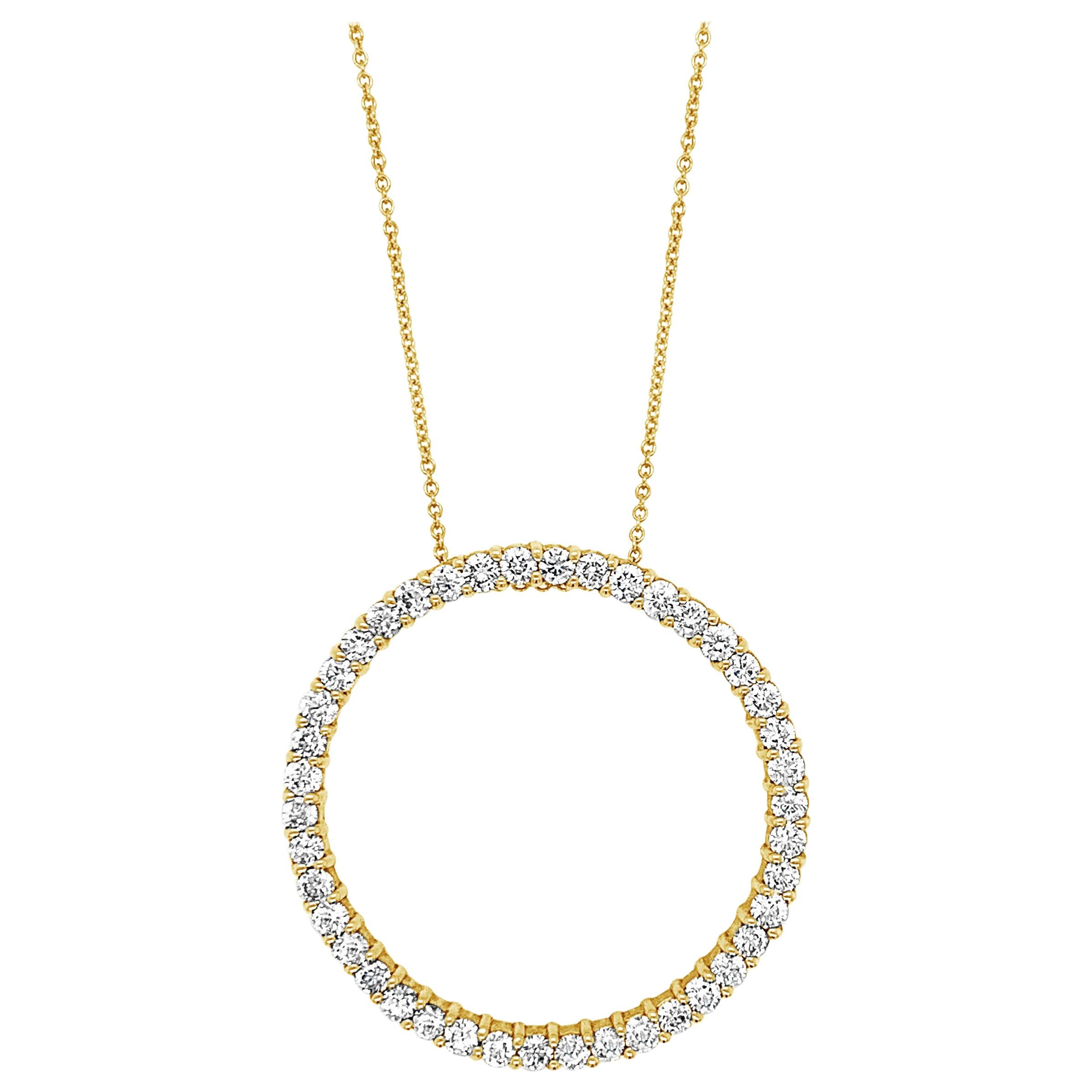 LeVian 18K Yellow Gold Round Diamond Open Circle Eternity 18" Pendant Necklace For Sale