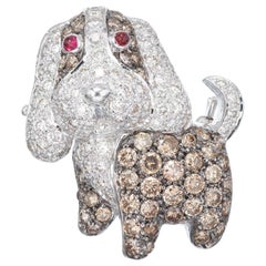 Levian 2.1 Carat Diamond Ruby White Gold Dog Brooch Pendant