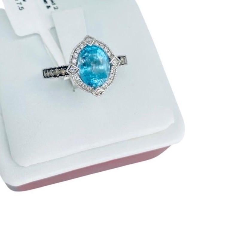 Bague LeVian en or blanc 14 carats avec aigue-marine bleue marine de 2,15 carats et diamants Bon état - En vente à Miami, FL