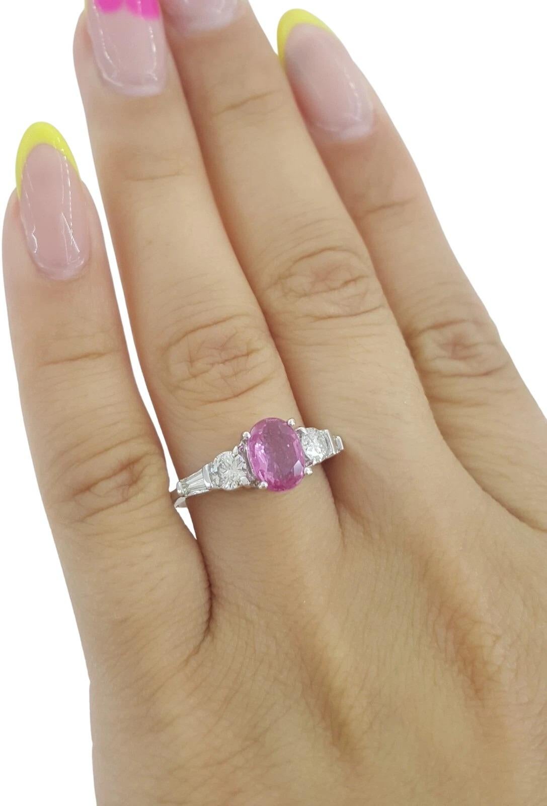 Contemporain LeVian 2.16 Carat Three-Stone Pink Sapphire and Diamond Engagement Ring in 18K W en vente