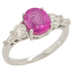 LeVian 2.16 Carat Three-Stone Pink Sapphire and Diamond Engagement Ring in 18K W