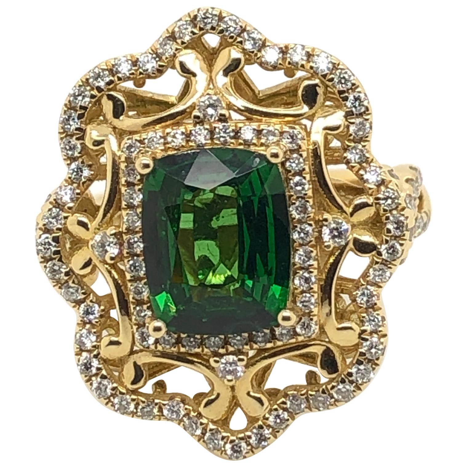 Levian 2.2 Carat Tsavorite Yellow Gold Couture Ring For Sale