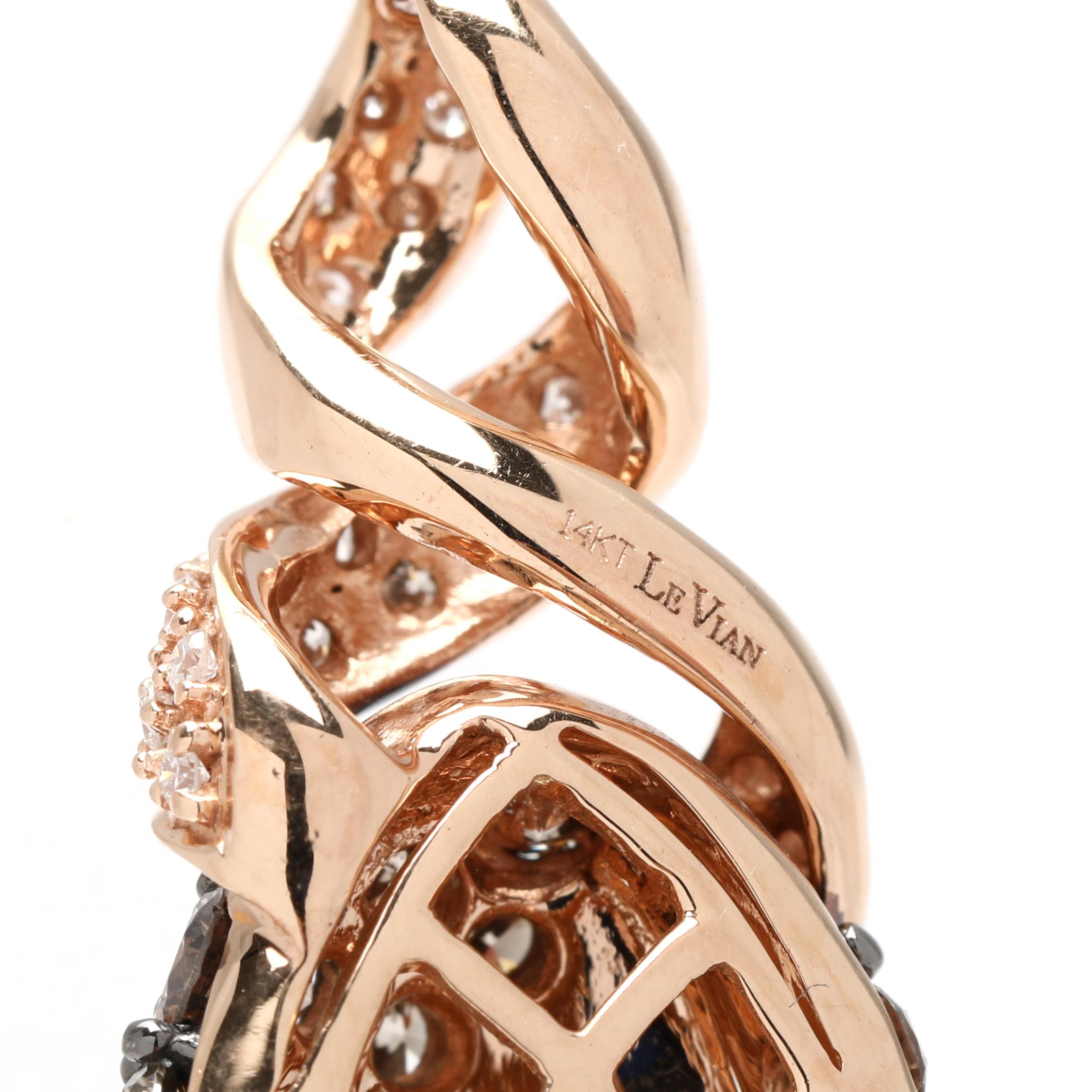 Taille ronde LeVian - Collier pendentif en or rose 14 carats avec diamant de 2,2ctw et diamant Brown, 18 pouces en vente