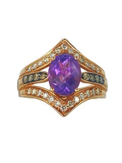 LeVian 2.30 Carat Amethyst and Diamonds Strawberry Gold 14k Ring