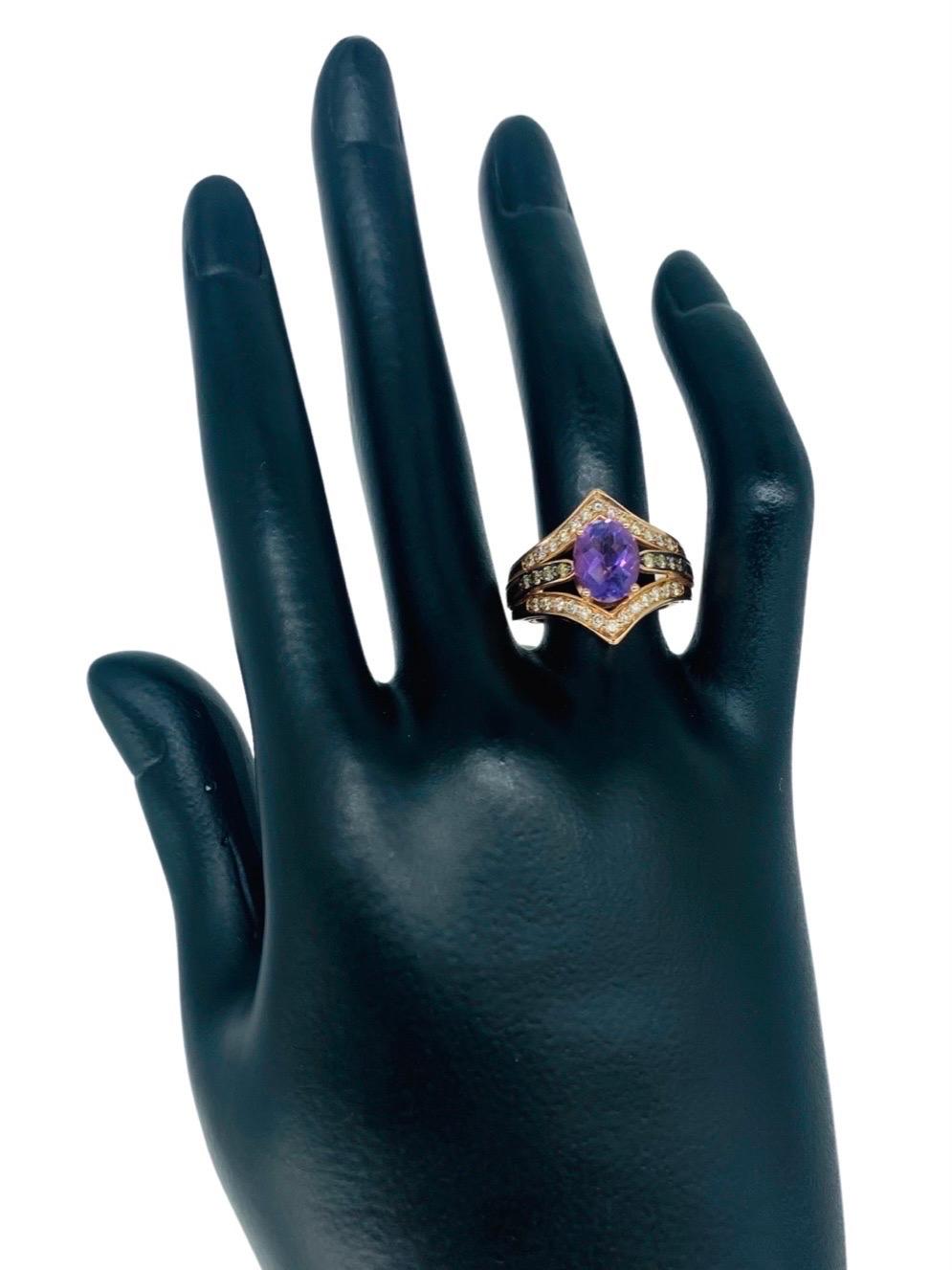 Oval Cut LeVian 2.30 Carat Amethyst and Diamonds Strawberry Gold 14k Ring For Sale