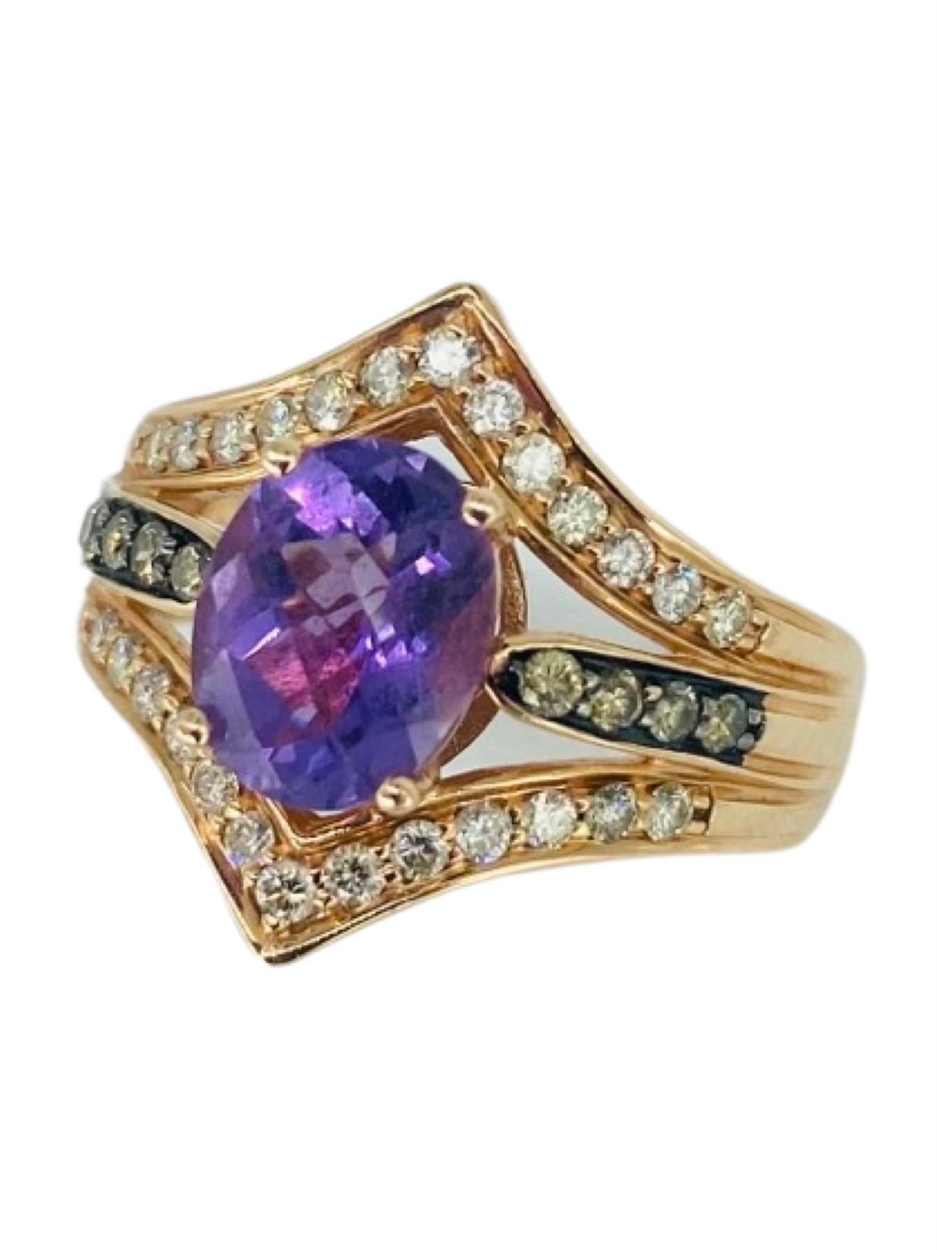 Women's LeVian 2.30 Carat Amethyst and Diamonds Strawberry Gold 14k Ring For Sale