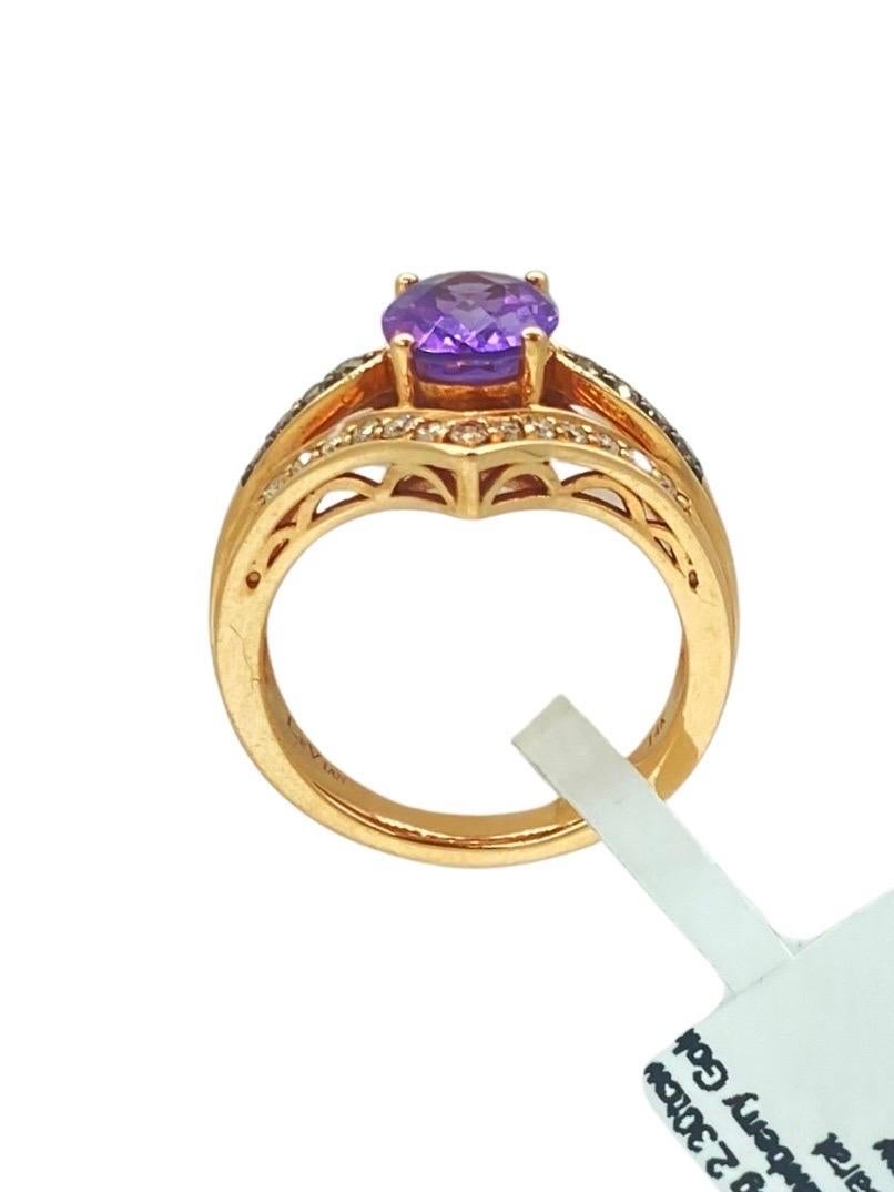 LeVian 2.30 Carat Amethyst and Diamonds Strawberry Gold 14k Ring For Sale 1