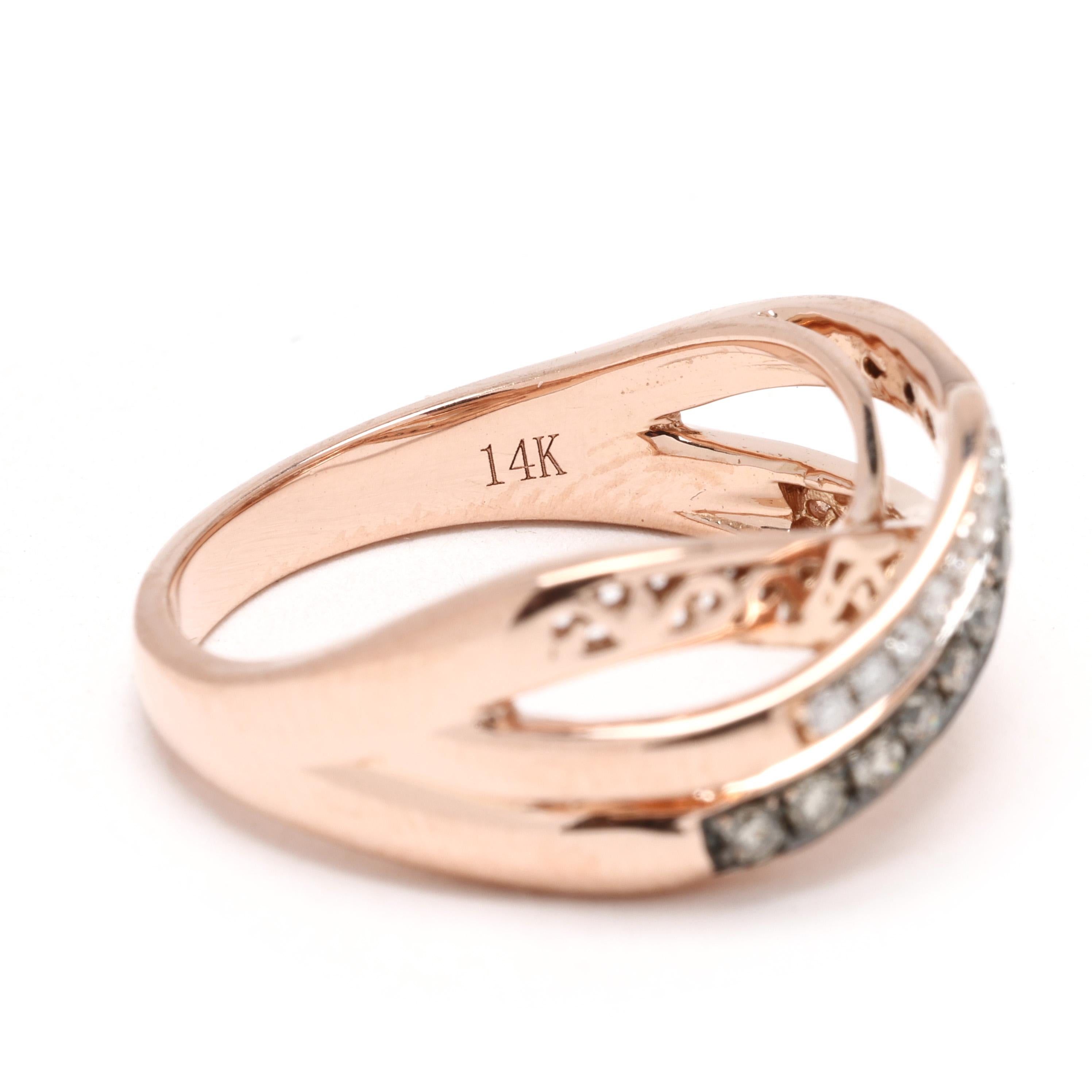 Women's or Men's LeVian .23ctw Diamond Twisted Band Ring, 14k Rose Gold, Ring Size 6.75 For Sale