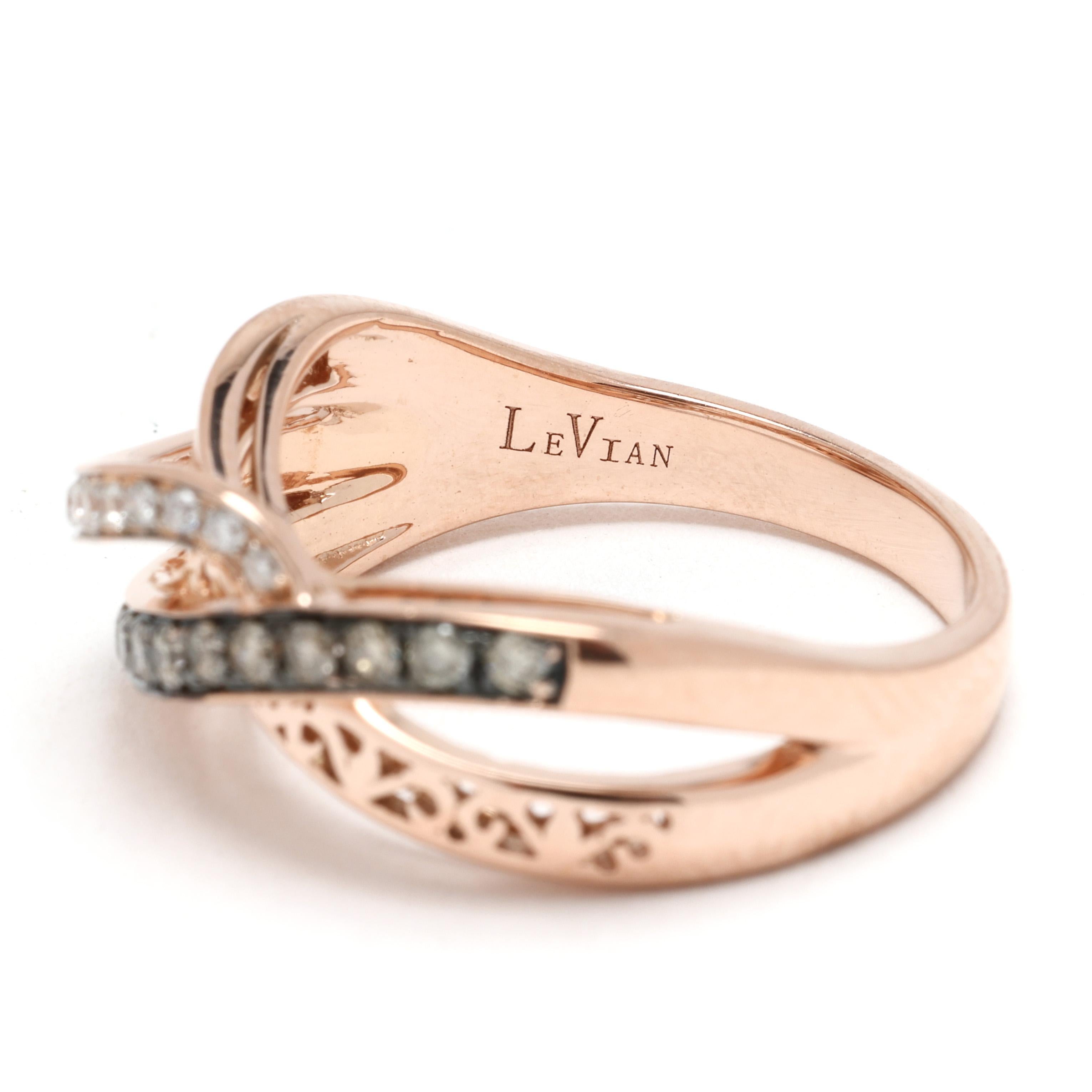 LeVian .23ctw Diamond Twisted Band Ring, 14k Rose Gold, Ring Size 6.75 For Sale 1